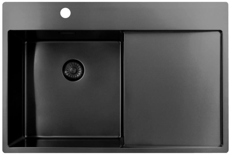Pure.Sink Exclusivo Gun Metal dřez s odkapávací částí 78x52 cm Tapwing vlevo PEX4078LT-61