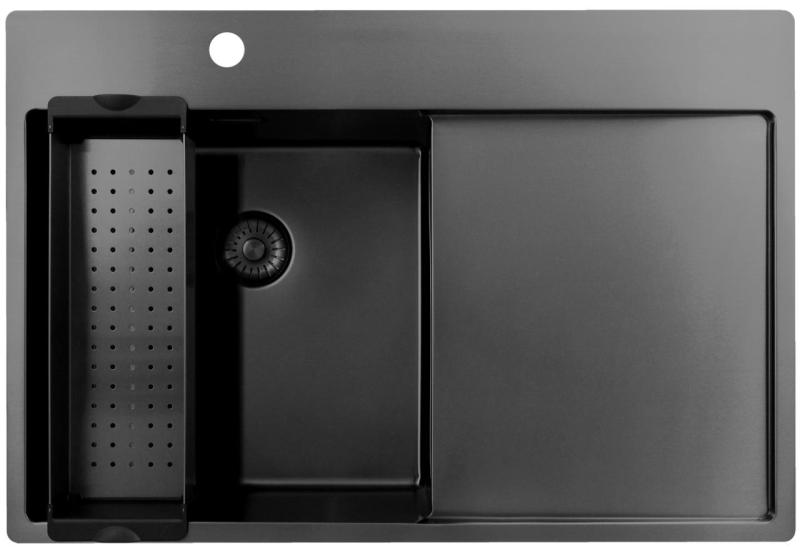 Pure.Sink Exclusivo Gun Metal dřez s odkapávací částí 78x52 cm Tapwing vlevo PEX4078LT-61