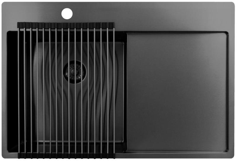 Pure.Sink Exclusivo Gun Metal dřez s odkapávací částí 78x52 cm Tapwing vlevo PEX4078LT-61