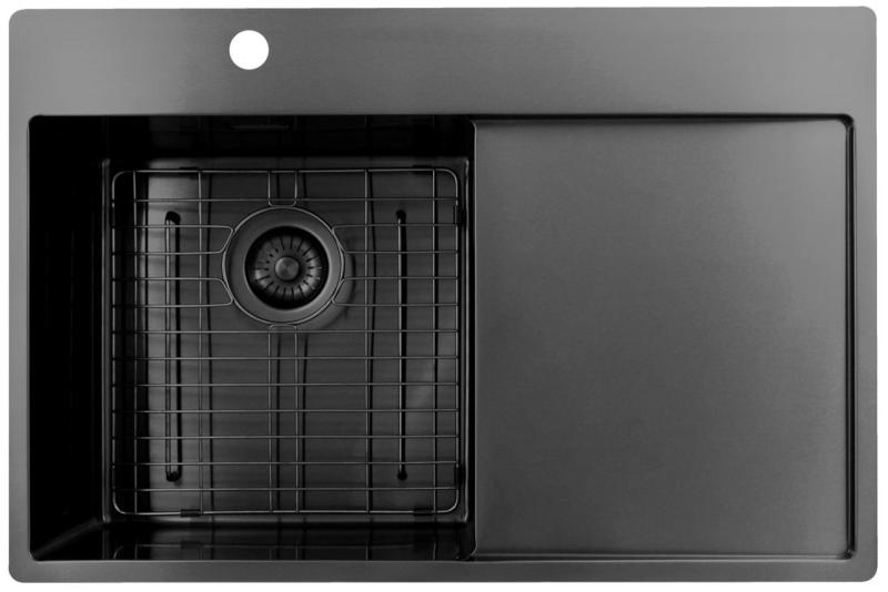 Pure.Sink Exclusivo Gun Metal dřez s odkapávací částí 78x52 cm Tapwing vlevo PEX4078LT-61