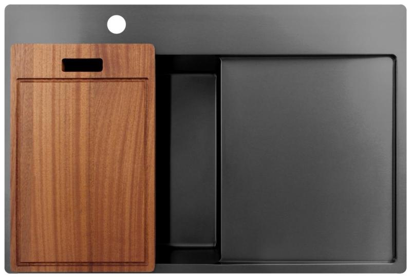 Pure.Sink Exclusivo Gun Metal dřez s odkapávací částí 78x52 cm Tapwing vlevo PEX4078LT-61