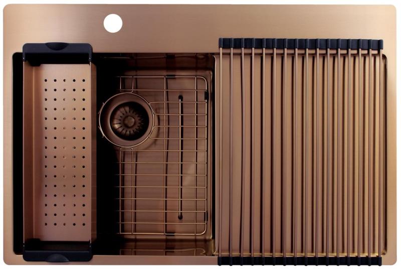 Pure.Sink Exclusivo Měděný dřez s odkapávací částí 78x52 cm Tapwing vlevo PEX4078LT-62