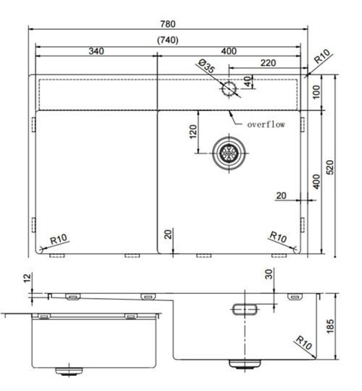 Pure.Sink Exclusivo Nerezový dřez s odkapávací částí 78x52 cm Tapwing vpravo PEX4078RT-02