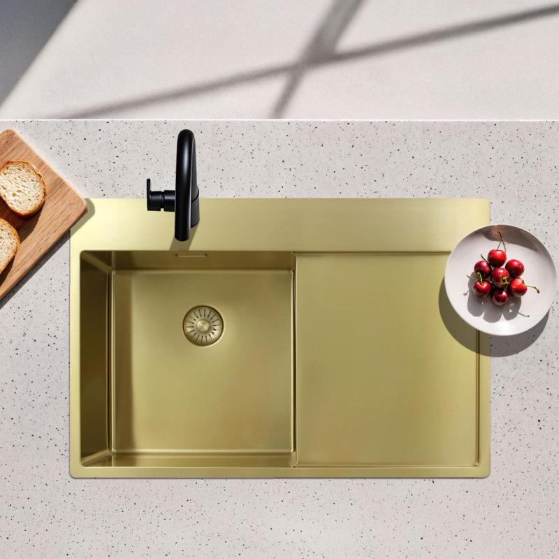 Pure.Sink Exclusivo Zlatý dřez s odkapávací částí 78x52 cm Tapwing vpravo PEX4078RT-60