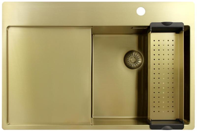 Pure.Sink Exclusivo Zlatý dřez s odkapávací částí 78x52 cm Tapwing vpravo PEX4078RT-60