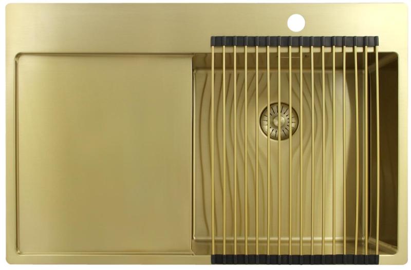 Pure.Sink Exclusivo Zlatý dřez s odkapávací částí 78x52 cm Tapwing vpravo PEX4078RT-60