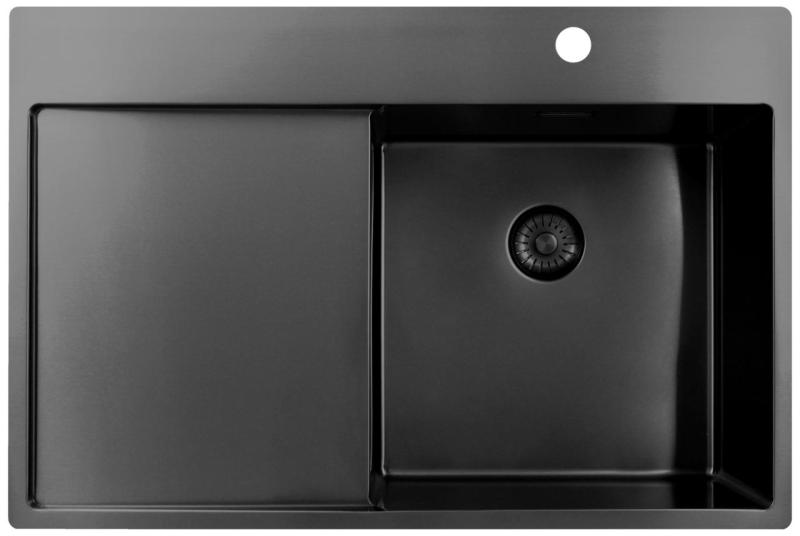 Pure.Sink Exclusivo Gun Metal dřez s odkapávací částí 78x52 cm Tapwing vpravo PEX4078RT-61