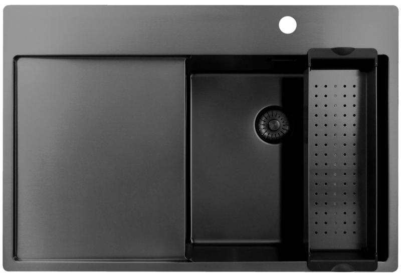 Pure.Sink Exclusivo Gun Metal dřez s odkapávací částí 78x52 cm Tapwing vpravo PEX4078RT-61