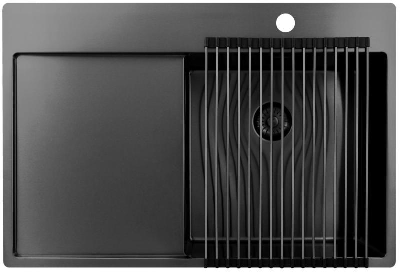 Pure.Sink Exclusivo Gun Metal dřez s odkapávací částí 78x52 cm Tapwing vpravo PEX4078RT-61