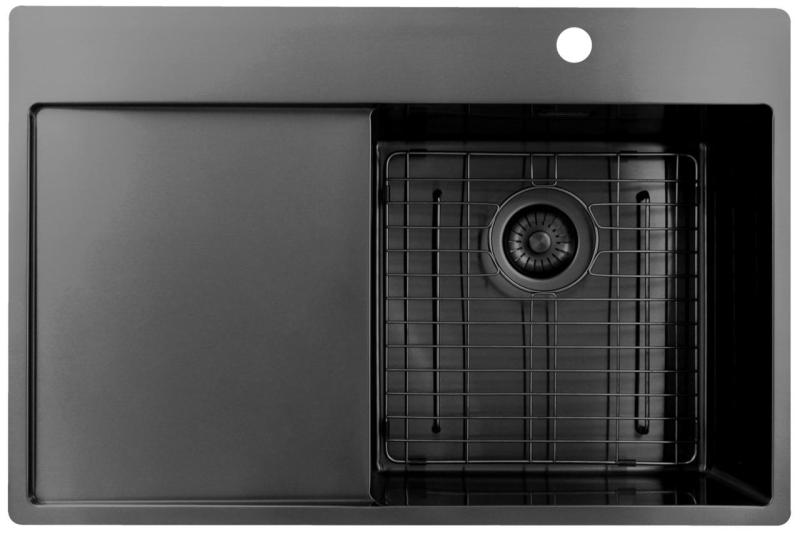 Pure.Sink Exclusivo Gun Metal dřez s odkapávací částí 78x52 cm Tapwing vpravo PEX4078RT-61