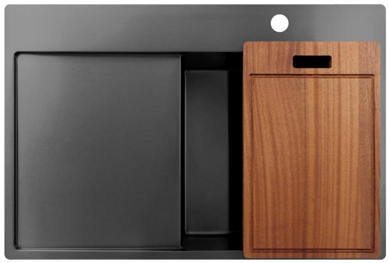 Pure.Sink Exclusivo Gun Metal dřez s odkapávací částí 78x52 cm Tapwing vpravo PEX4078RT-61