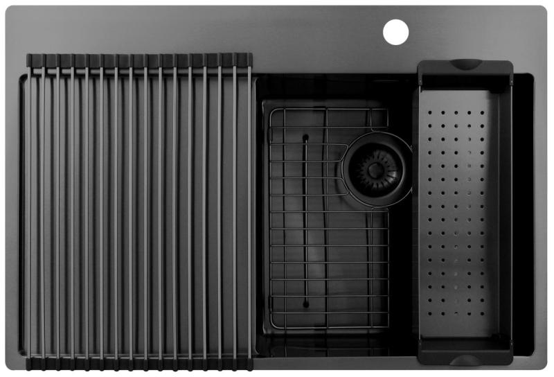 Pure.Sink Exclusivo Gun Metal dřez s odkapávací částí 78x52 cm Tapwing vpravo PEX4078RT-61