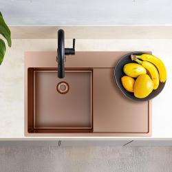 Pure.Sink Exclusivo Měděný dřez s odkapávací částí 78x52 cm Křídlo kohoutku vpravo PEX4078RT-62