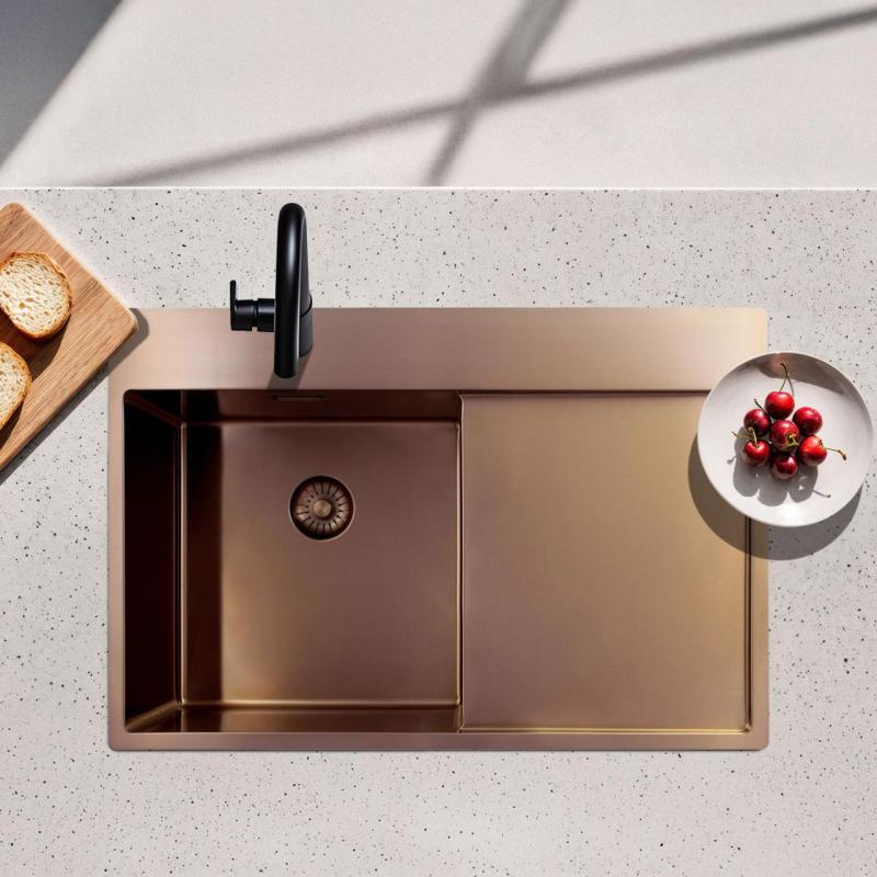 Pure.Sink Exclusivo Měděný dřez s odkapávací částí 78x52 cm Křídlo kohoutku vpravo PEX4078RT-62