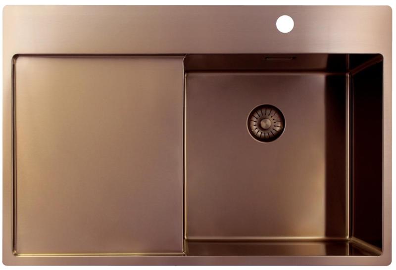 Pure.Sink Exclusivo Měděný dřez s odkapávací částí 78x52 cm Křídlo kohoutku vpravo PEX4078RT-62