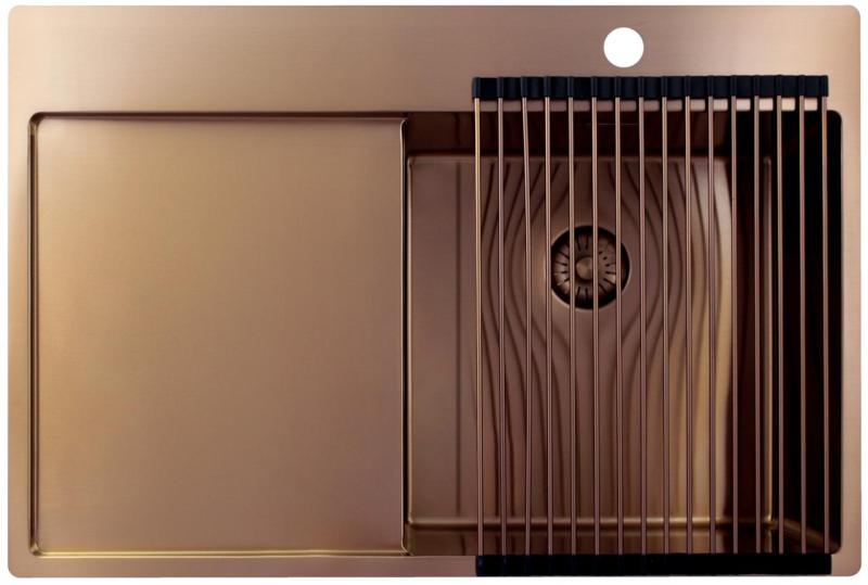 Pure.Sink Exclusivo Měděný dřez s odkapávací částí 78x52 cm Křídlo kohoutku vpravo PEX4078RT-62