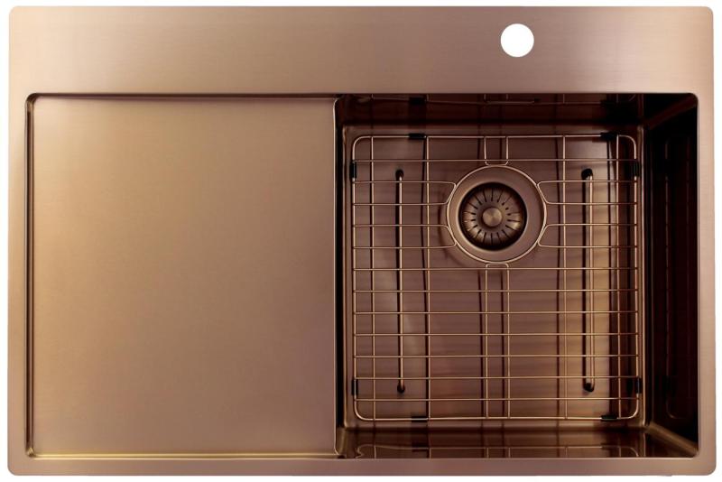 Pure.Sink Exclusivo Měděný dřez s odkapávací částí 78x52 cm Křídlo kohoutku vpravo PEX4078RT-62