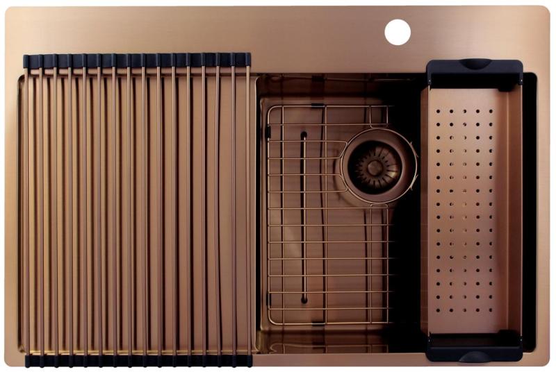 Pure.Sink Exclusivo Měděný dřez s odkapávací částí 78x52 cm Křídlo kohoutku vpravo PEX4078RT-62