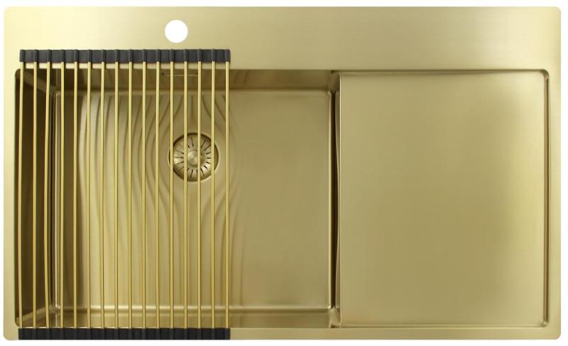 Pure.Sink Exclusivo Zlatý dřez s odkapávací částí 86x52 cm Tapwing vlevo PEX5086LT-60