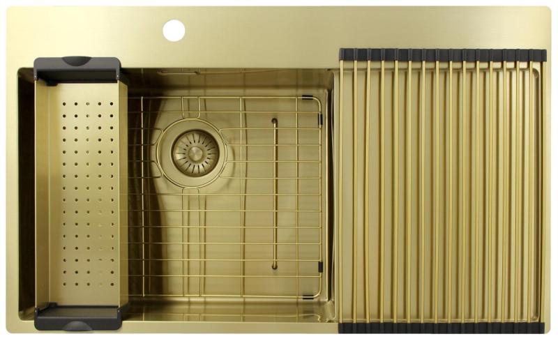 Pure.Sink Exclusivo Zlatý dřez s odkapávací částí 86x52 cm Tapwing vlevo PEX5086LT-60