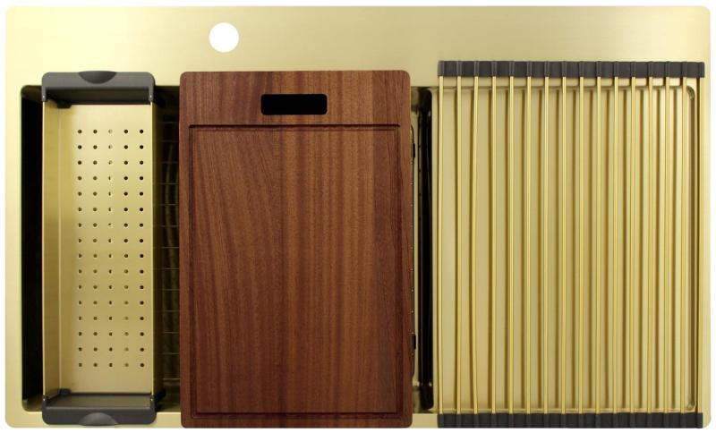 Pure.Sink Exclusivo Zlatý dřez s odkapávací částí 86x52 cm Tapwing vlevo PEX5086LT-60