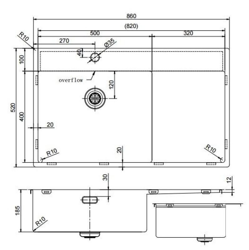Pure.Sink Exclusivo Zlatý dřez s odkapávací částí 86x52 cm Tapwing vlevo PEX5086LT-60