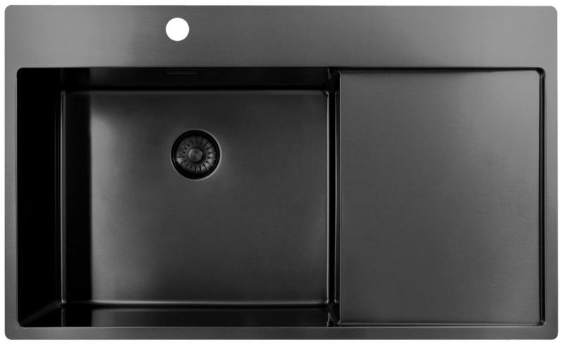 Pure.Sink Exclusivo Gun Metal dřez s odkapávací částí 86x52 cm Tapwing vlevo PEX5086LT-61