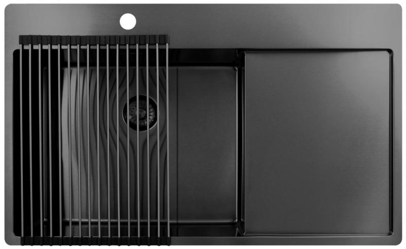 Pure.Sink Exclusivo Gun Metal dřez s odkapávací částí 86x52 cm Tapwing vlevo PEX5086LT-61