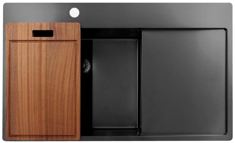 Pure.Sink Exclusivo Gun Metal dřez s odkapávací částí 86x52 cm Tapwing vlevo PEX5086LT-61