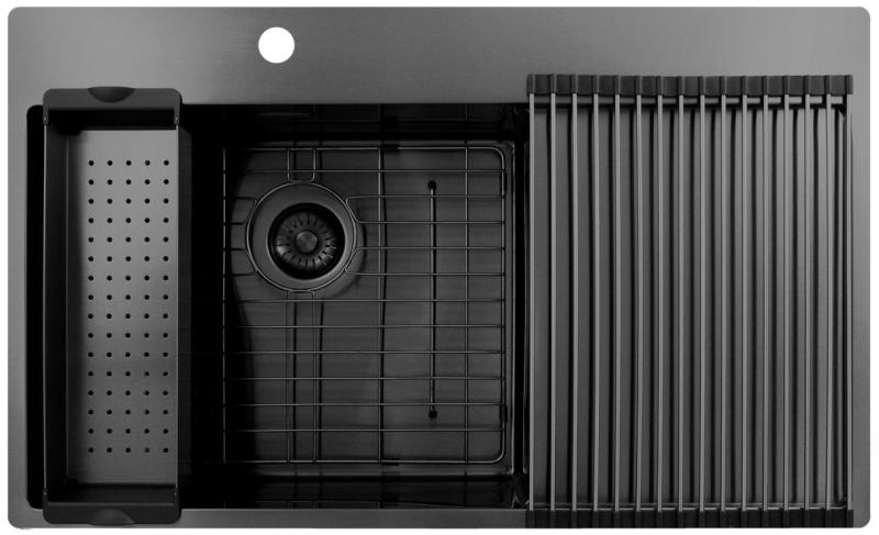 Pure.Sink Exclusivo Gun Metal dřez s odkapávací částí 86x52 cm Tapwing vlevo PEX5086LT-61