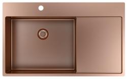 Pure.Sink Exclusivo Měděný dřez s odkapávací částí 86x52 cm Křídlo kohoutku vlevo PEX5086LT-62