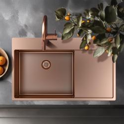 Pure.Sink Exclusivo Měděný dřez s odkapávací částí 86x52 cm Křídlo kohoutku vlevo PEX5086LT-62