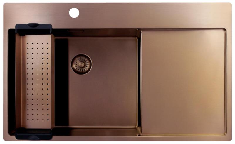 Pure.Sink Exclusivo Měděný dřez s odkapávací částí 86x52 cm Křídlo kohoutku vlevo PEX5086LT-62