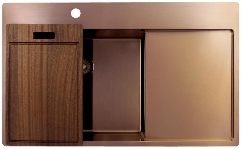 Pure.Sink Exclusivo Měděný dřez s odkapávací částí 86x52 cm Křídlo kohoutku vlevo PEX5086LT-62