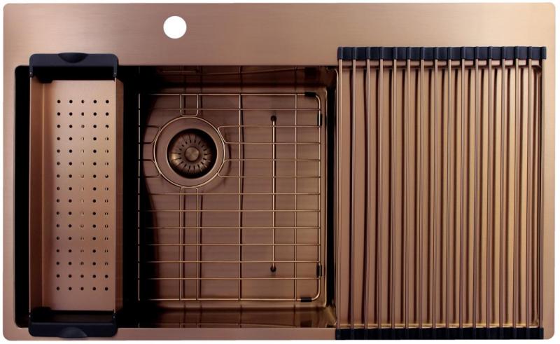 Pure.Sink Exclusivo Měděný dřez s odkapávací částí 86x52 cm Křídlo kohoutku vlevo PEX5086LT-62