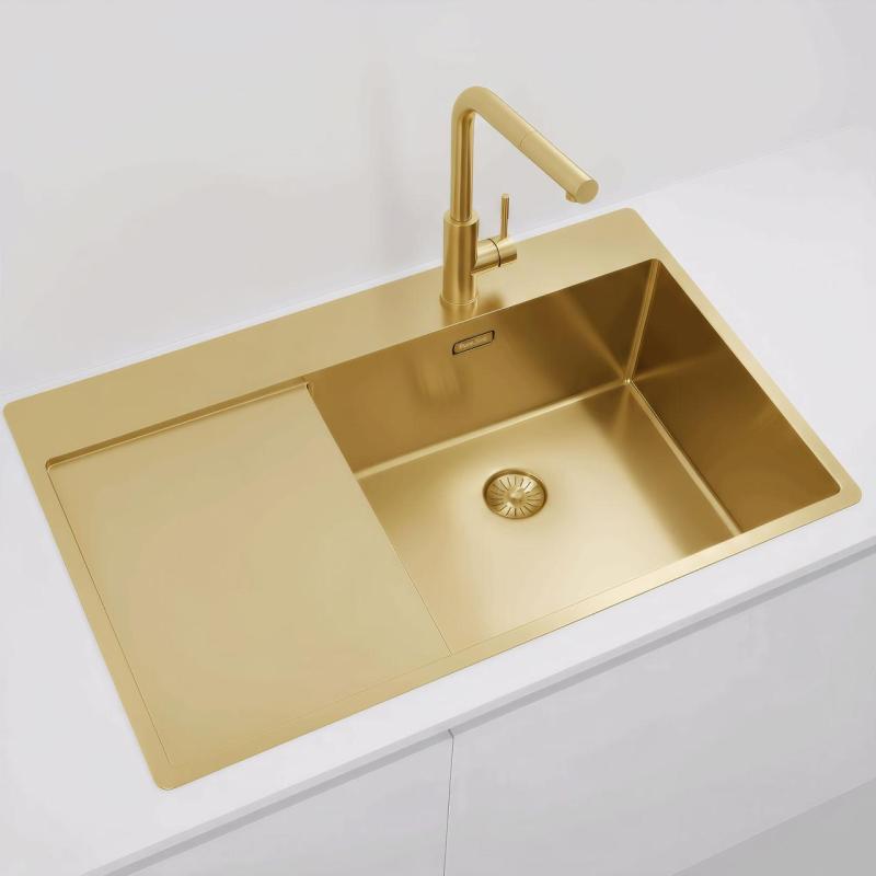 Pure.Sink Exclusivo Zlatý dřez s odkapávací částí 86x52 cm Tapwing vpravo PEX5086RT-60