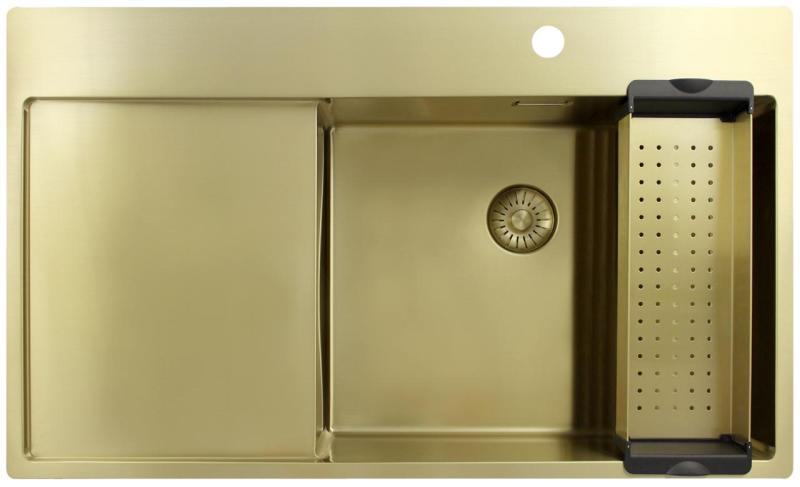 Pure.Sink Exclusivo Zlatý dřez s odkapávací částí 86x52 cm Tapwing vpravo PEX5086RT-60