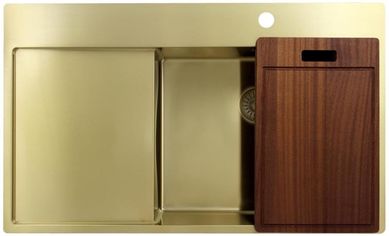 Pure.Sink Exclusivo Zlatý dřez s odkapávací částí 86x52 cm Tapwing vpravo PEX5086RT-60