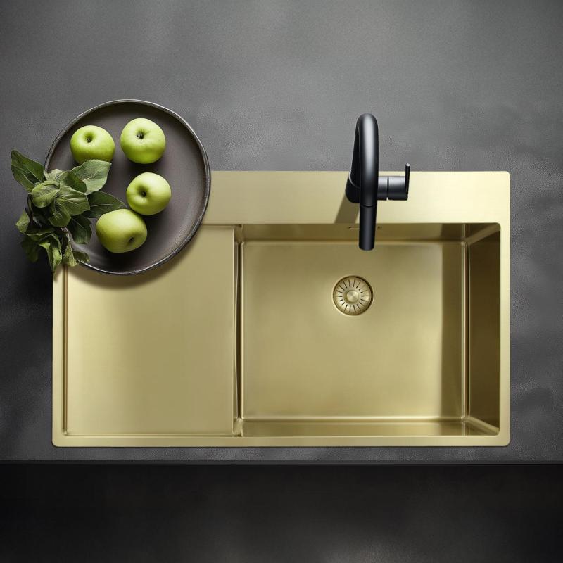 Pure.Sink Exclusivo Zlatý dřez s odkapávací částí 86x52 cm Tapwing vpravo PEX5086RT-60