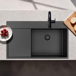 Pure.Sink Exclusivo Gun Metal dřez s odkapávací částí 86x52 cm Tapwing vpravo PEX5086RT-61