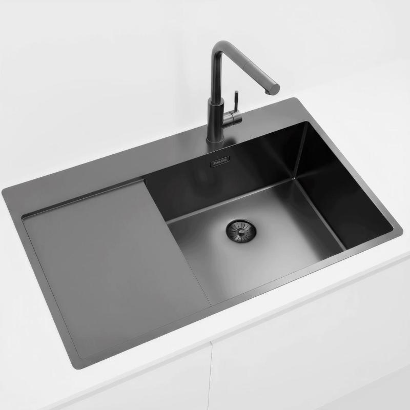 Pure.Sink Exclusivo Gun Metal dřez s odkapávací částí 86x52 cm Tapwing vpravo PEX5086RT-61