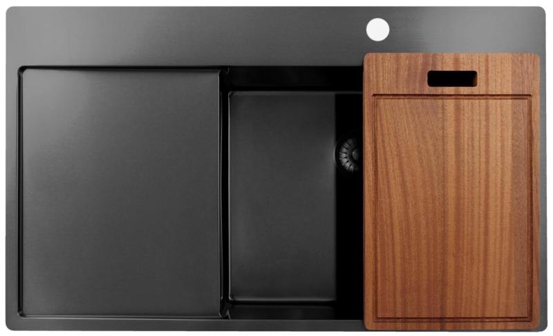 Pure.Sink Exclusivo Gun Metal dřez s odkapávací částí 86x52 cm Tapwing vpravo PEX5086RT-61