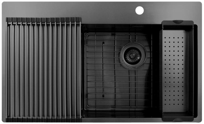 Pure.Sink Exclusivo Gun Metal dřez s odkapávací částí 86x52 cm Tapwing vpravo PEX5086RT-61