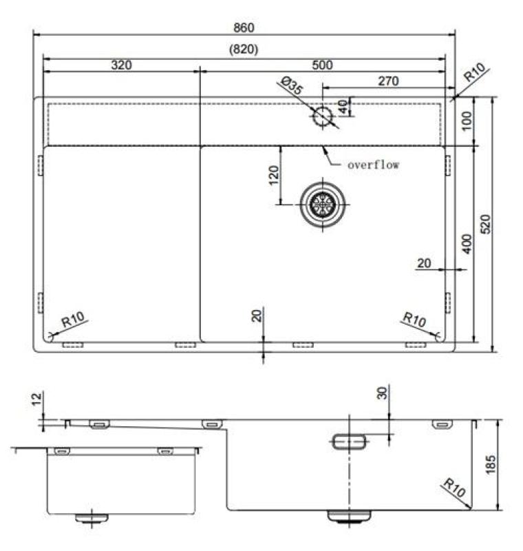 Pure.Sink Exclusivo Gun Metal dřez s odkapávací částí 86x52 cm Tapwing vpravo PEX5086RT-61