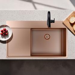 Pure.Sink Exclusivo Měděný dřez s odkapávací částí 86x52 cm Tapwing vpravo PEX5086RT-62
