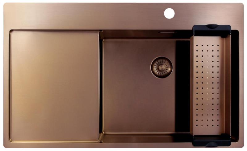 Pure.Sink Exclusivo Měděný dřez s odkapávací částí 86x52 cm Tapwing vpravo PEX5086RT-62