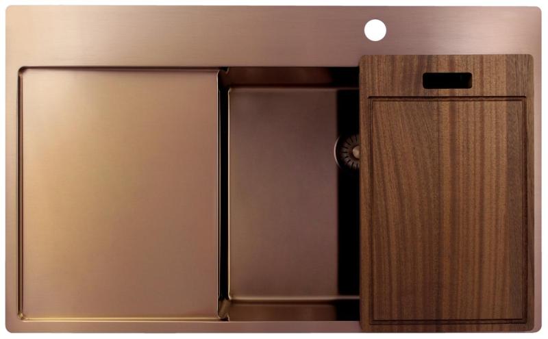 Pure.Sink Exclusivo Měděný dřez s odkapávací částí 86x52 cm Tapwing vpravo PEX5086RT-62