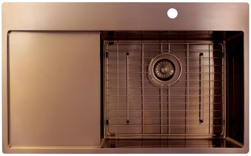 Pure.Sink Exclusivo Měděný dřez s odkapávací částí 86x52 cm Tapwing vpravo PEX5086RT-62