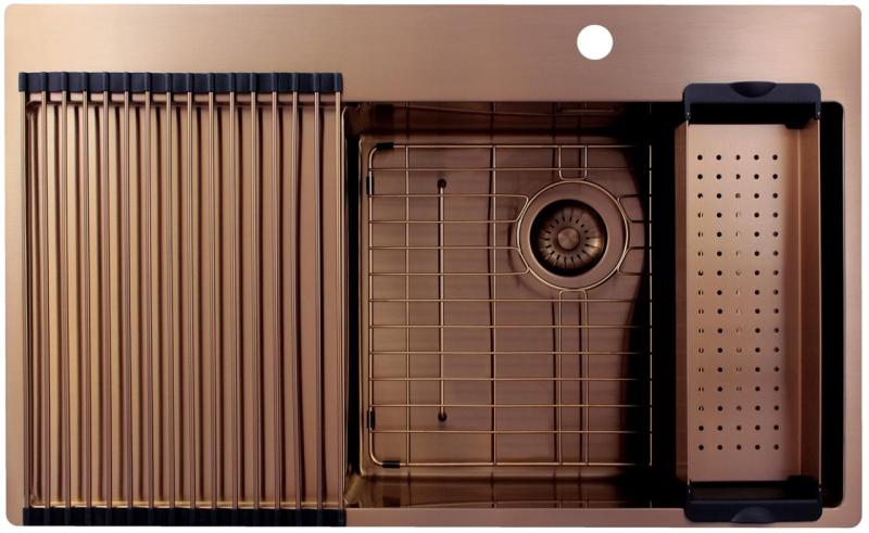 Pure.Sink Exclusivo Měděný dřez s odkapávací částí 86x52 cm Tapwing vpravo PEX5086RT-62