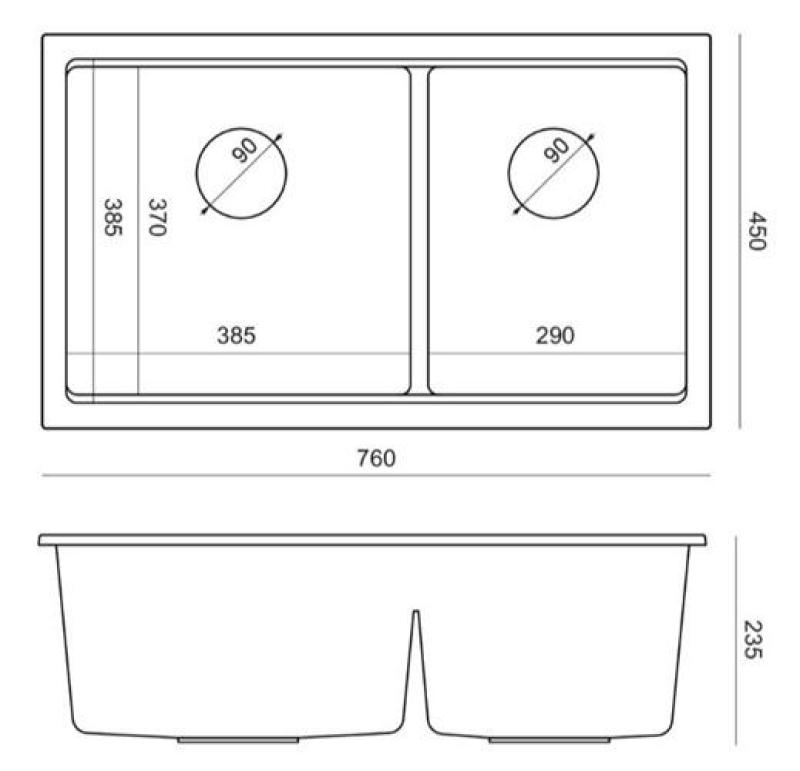 Quadri Newport II Dvojitý šedý granitový nástavbový dřez 76x45 cm s měděnou zástrčkou 1208971360